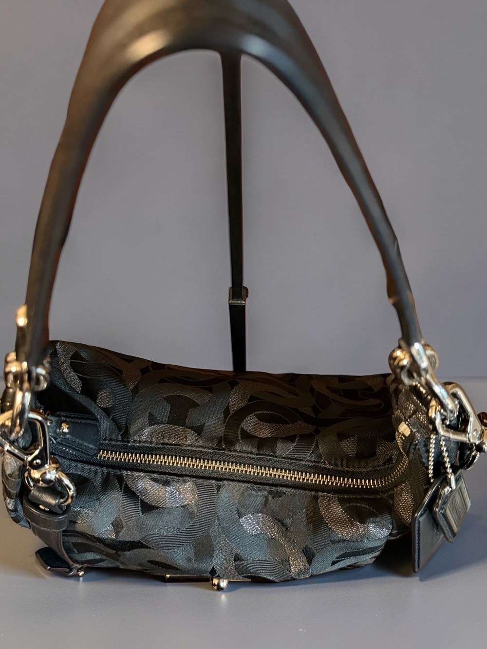 Coach Black & Charcoal Signature Jacquard Shoulder Bag - Picture 5 of 8